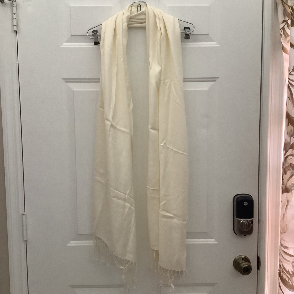 Solid‎ Ivory Scarp Shawl Wrap w/ Fringe 76 x 26